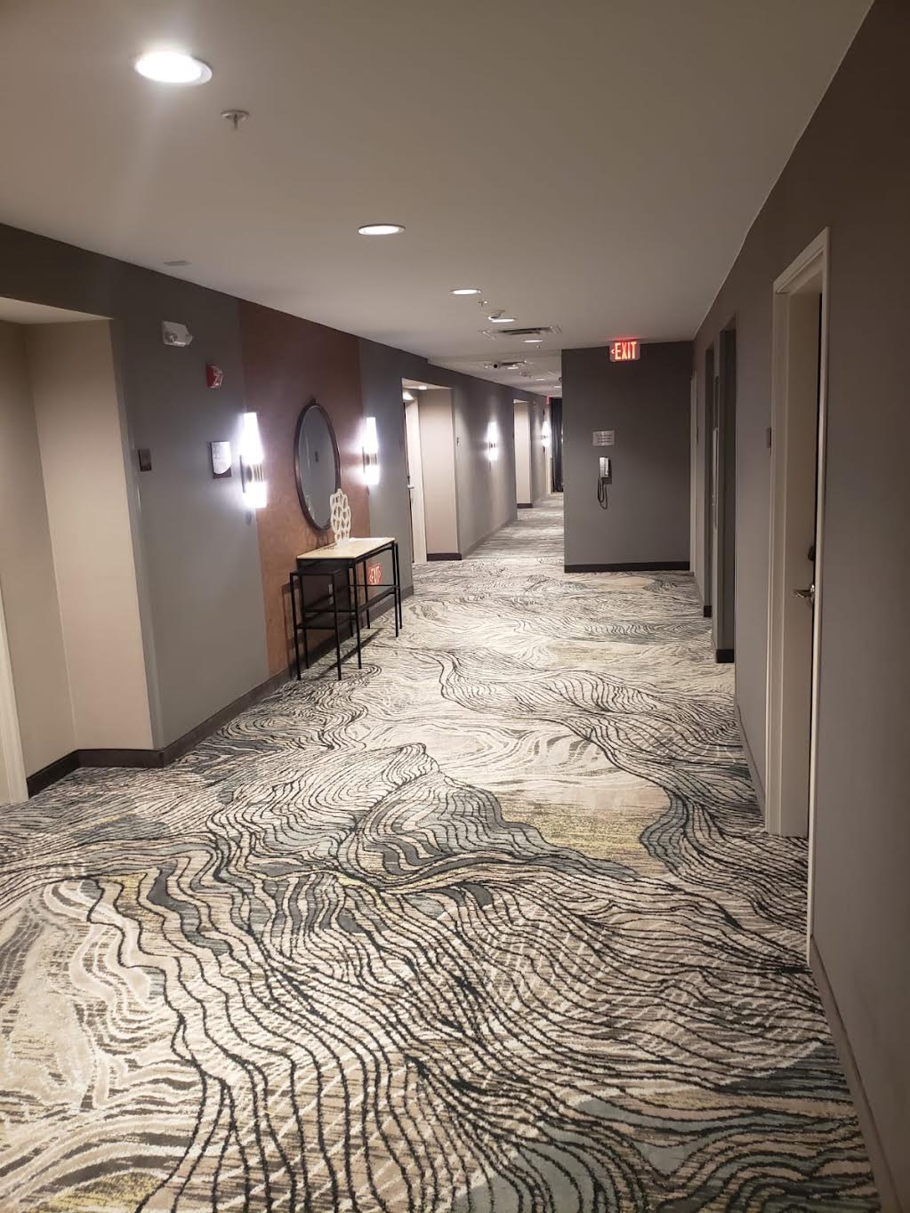 Hotel corridor carpet installation